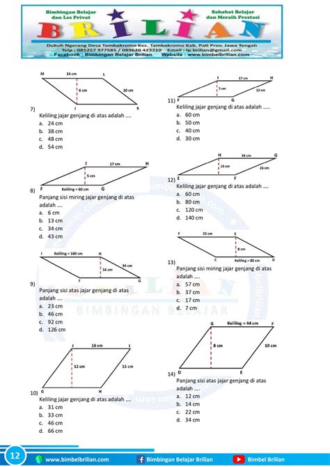Kumpulan Soal Keliling Jajar Genjang Dan Kunci Jawabannya Bimbel Brilian