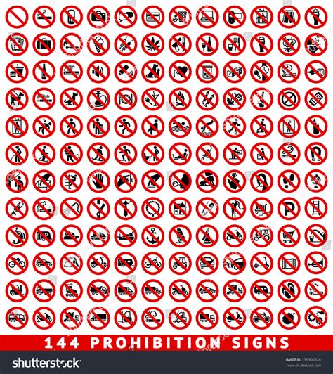 144 Prohibition Signs Set Vector Illustration Stock Vector Royalty