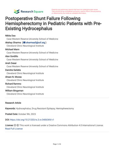 (PDF) Postoperative Shunt Failure Following Hemispherectomy in ...