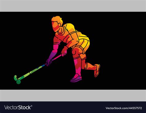 Field hockey sport male player action Royalty Free Vector