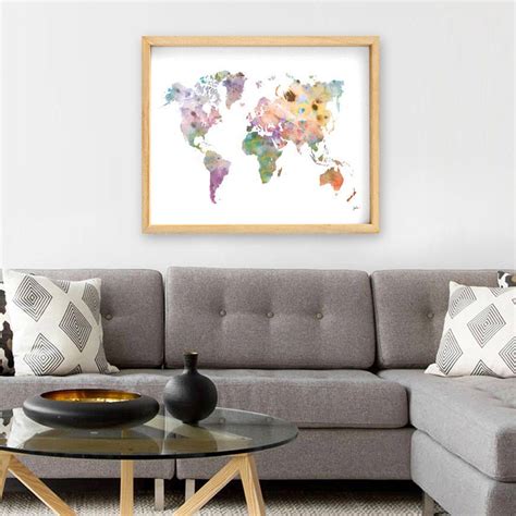 Colorful World Map Art Watercolor Painting Extra Large Art - Etsy