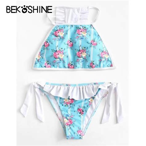 BEKOSHINE Blue Bikini Set Swimwear 2018 Bathing Suit Sext Flounce