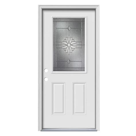 Jeld Wen Laurel Half Lite Decorative Glass Right Hand Inswing Primed Steel Prehung Entry Door