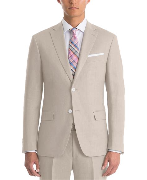 Lauren Ralph Lauren Mens Beige Linen Two Button Ultraflex Blazer