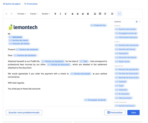 Cómo configurar la carta de cobro en TimeBillingX Soporte Lemontech