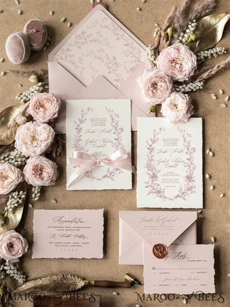 Dusty Rose Wedding Invitations Wildflower Wedding Invitations Vintage Blush Pink Invitation