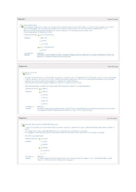 Questionário Gramática aplicada da Língua Portuguesa Unidade I Letras