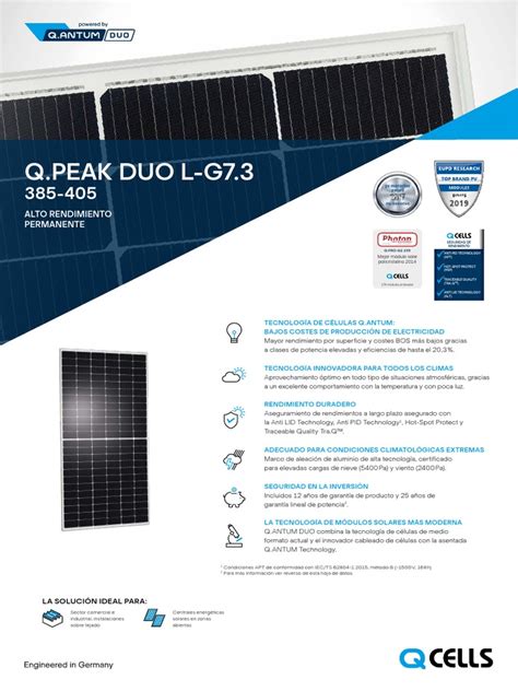 Q Cells Data Sheet Qpeak Duo L G73 385 405 2019 11 Rev01 Qd Es Pdf