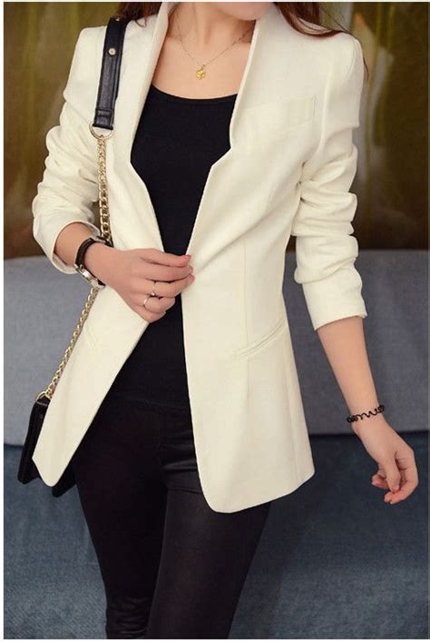 Shoulder Pads Long Sleeves Slim Short OL Blazer Blazer Outfits Cream