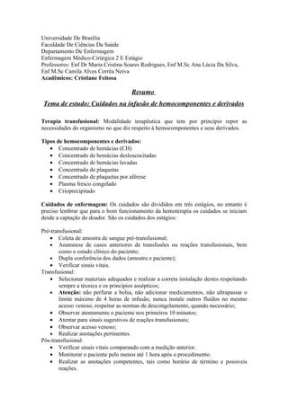 Hemocomponentes E Derivados Pdf