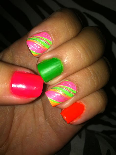 Self Done Pink Orange Green Mismatch Nails For Summer Nails Pink