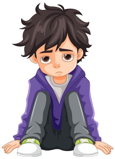 Premium Vector | Sad boy sitting on the ground floor