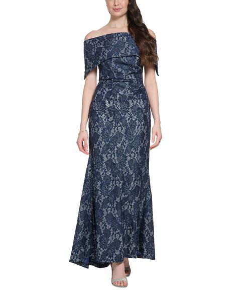 Vince Camuto Off The Shoulder Sequin Lace Column Gown In Blue Lyst