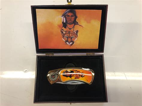 Native American Scene Pocket Knife New In Display Case For Sale