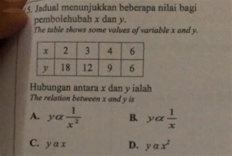 Solved Jadual Menunjukkan Beberapa Nilai Bagi Pembolehubah X Dan Y