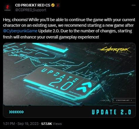 CD Projekt Brings Another Advice Before Cyberpunk 2077 2.0 Launch [Update: Update 2.0 Launch ...