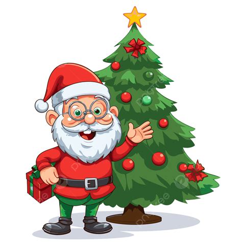 Joyeux Noël Clipart Dessin Animé Père Noël Avec Le Sapin De Noël Vecteur Png Joyeux Noel