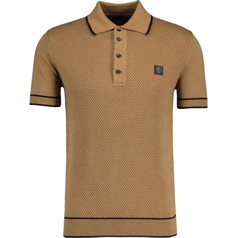 Trojan Records Textured Panel Retro Mod Polo In Camel