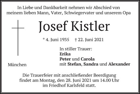 Traueranzeigen Von Josef Kistler Trauer Merkur De