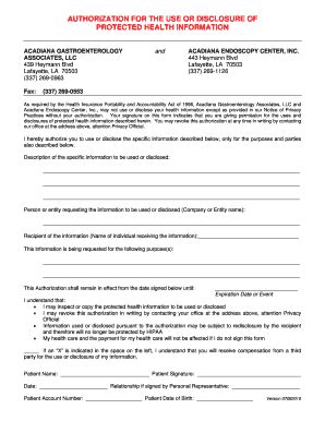 Fillable Online Authorization For The Use Or Disclosure Of Phi Form