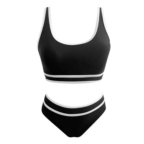 Womens High Waisted Bikini Sets Sporty Two Piece Swimsuit Color Block High Cut Bathing Suits