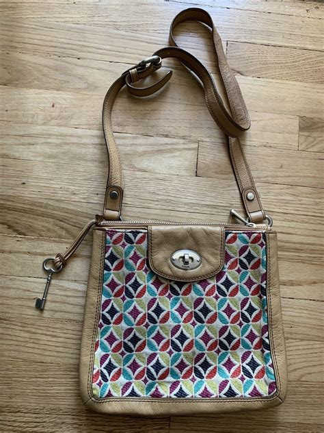 Fossil Maddox Multi Colored Fabric Leather Crossbody Messenger Bag Ebay