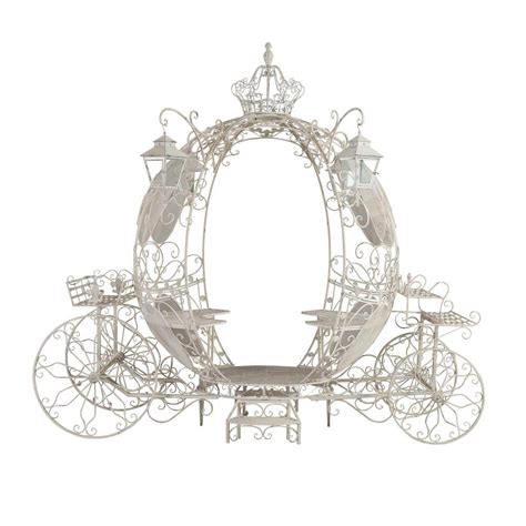 Zaer Ltd 114 In Tall Antique White Iron Cinderella Carriage Zr109201