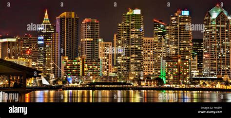 San Diego CA skyline at night Stock Photo - Alamy