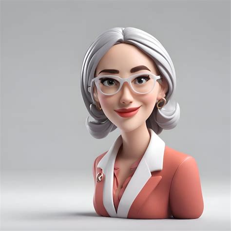 Retrato De Una Hermosa Mujer De Negocios Con Gafas Renderizado En 3d