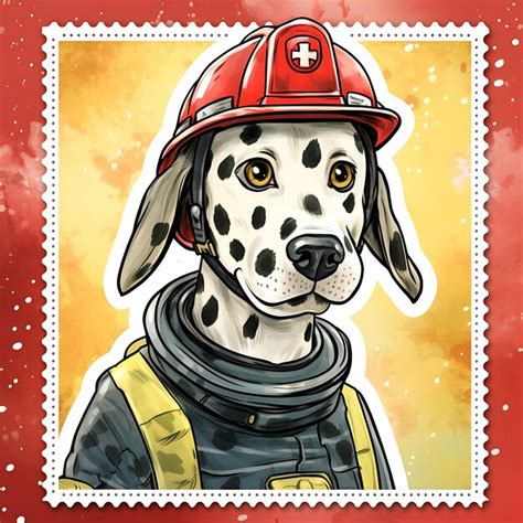 Premium AI Image | Stamp Card a Dalmatian Dog With a Firefighter Suit ...