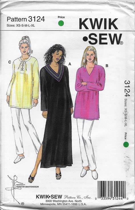 Kwik Sew 3124 Misses Dress Or Caftan And Tunic Sewing Pattern XS XL