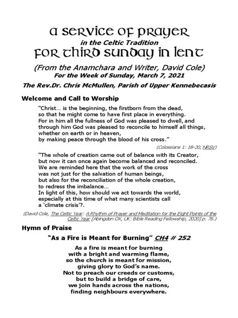 Celtic Prayer Service For Lent 3b Mar 07 21 Download Free Pdf Religious Behaviour And