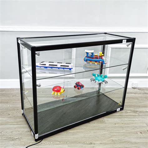 Fixturedisplays Led Lighted 3 Shelf Glass Showcase Cabinet Locking Display W 47 2 D 19 6 H 37