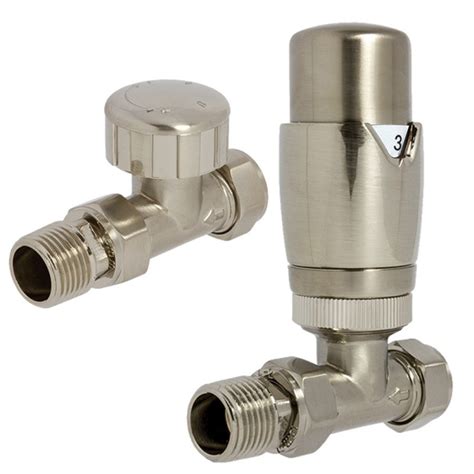 Brushed Nickel Thermostatic Radiator Valves Straight