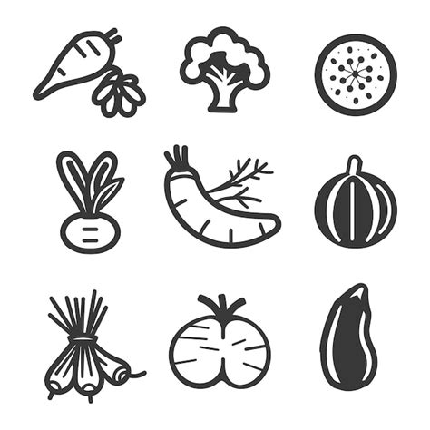 Premium Vector Nine Black And White Vegetable Icons