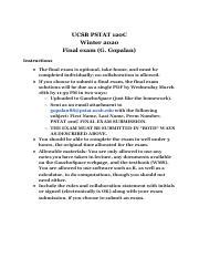 Ucsb Pstat C Final W Gopalan Pdf Ucsb Pstat C Winter