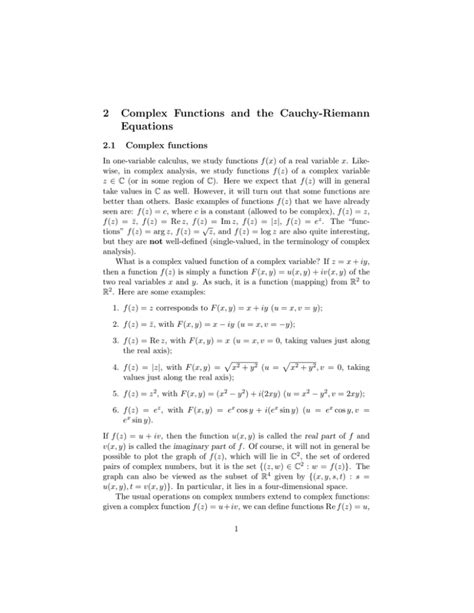 2 Complex Functions And The Cauchy Riemann Equations 2 1