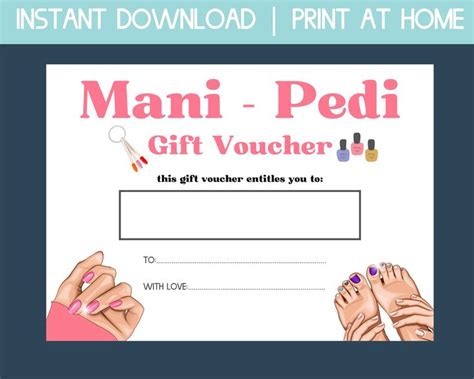 Mani Pedi Coupon Nail Salon Gift Card Printable Gift Card Birthday