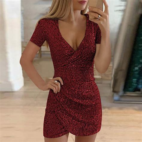 Idall Summer Dresses Bodycon Dresses Women Sexy V Neck Short Sleeve