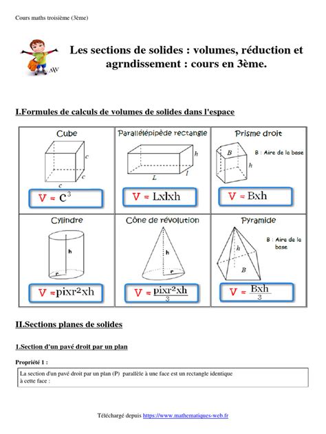 Les Sections De Solides Volumes Reduction Et Agrndissement Cours En 3eme Pdf