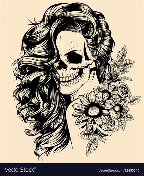 Girl With Skeleton Make Up Hand Drawn Vector Sketch Santa Muerte Woman