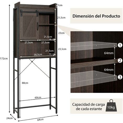 Costway Armario De Almacenamiento Sobre El Inodoro Wc Mueble Ba O