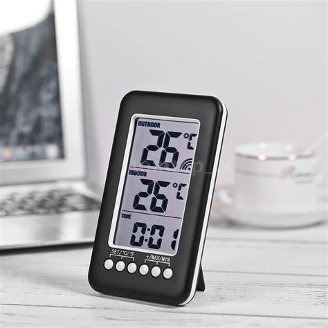 Dilwe LCD Digital Indoor Outdoor Thermometer Clock Temperature Meter ...