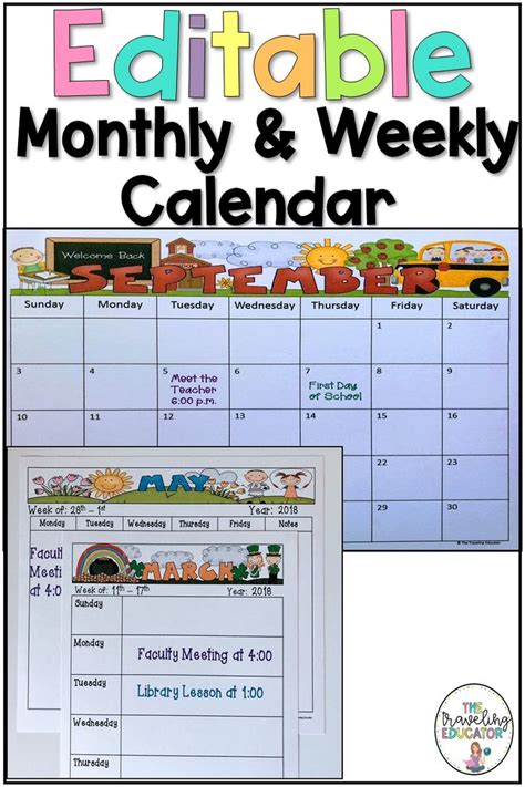 2023 2024 Editable Monthly Calendars Printable Monthly And Weekly Calendars First Grade