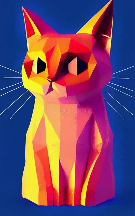 Low Poly Cat Stylized Digital Art Stock Illustration Illustration