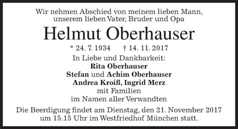 Traueranzeigen Von Helmut Oberhauser Trauer Merkur De