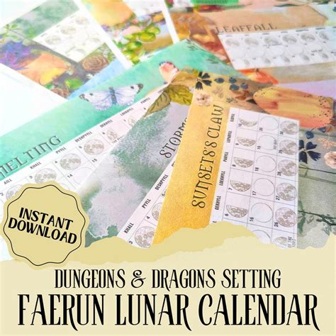 Dnd Calendar For Faerun Forgotten Realms Toril Sword Coast Lunar