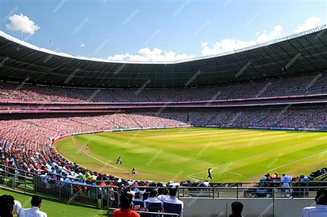 Premium Photo | A picturesque cricket stadium with a lush green field ...