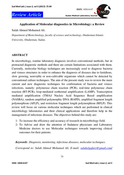 PDF Application Of Molecular Diagnostics In Microbiology A Review