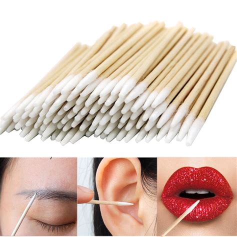 100pcsbag Wood Cotton Swabs Micro Brushes Disposable Eyes Lips